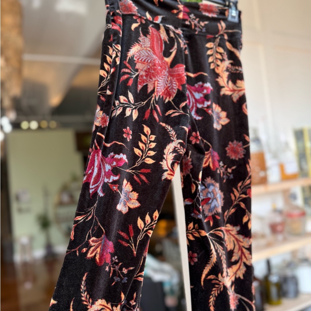 Free People Floral Velvet Burnout High Waisted Women Pants- XS